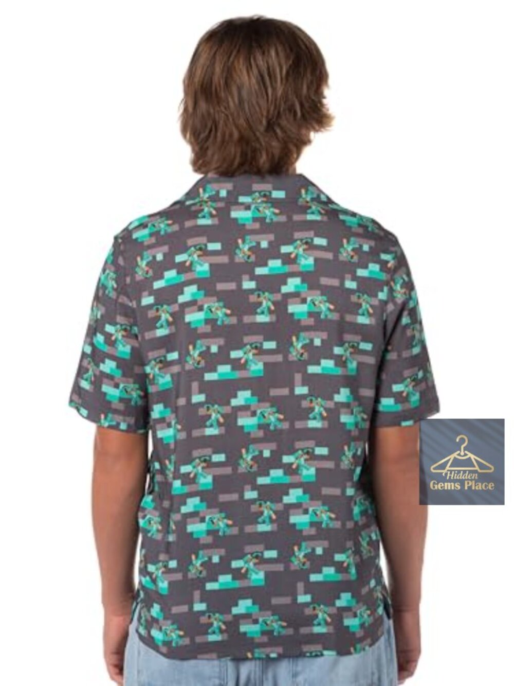 Minecraft Steve Diamond Armor Hawaiian Button Down Camp Collar Shirt - Picture 2 of 5